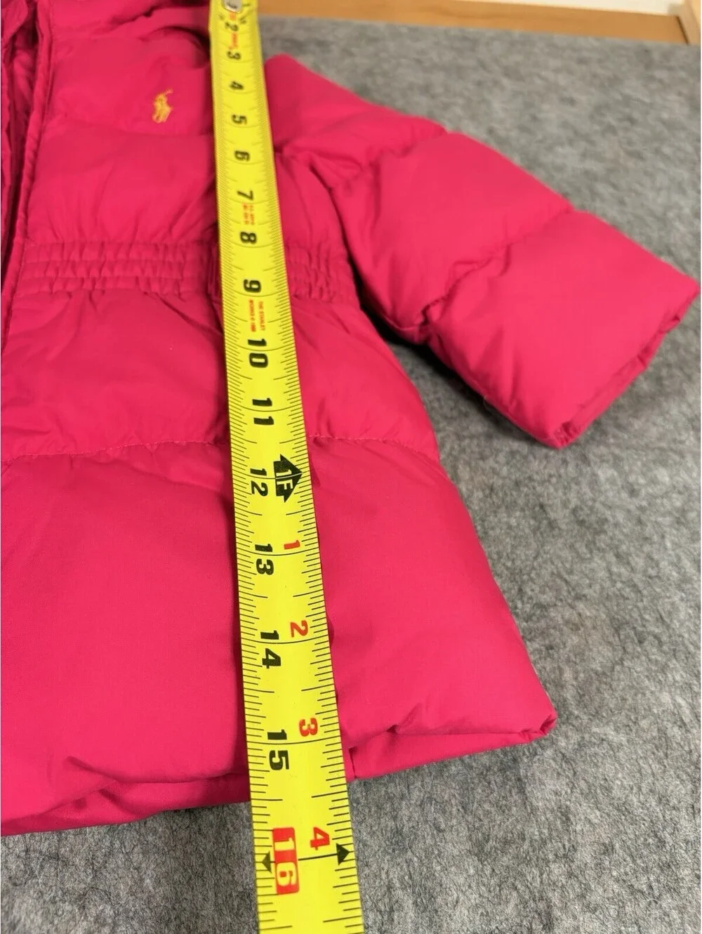 Ralph Lauren Polo Girls Baby Puffer Hooded Peplum Jacket Coat Size 9 Months Pink